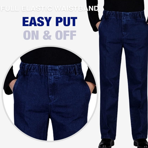 NWT IDEALSANXUN Men’s Elastic Waist Loose Fit Denim Pants Casual Solid Jeans. - Picture 2 of 9